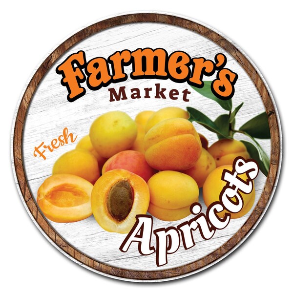 Corrugated Plastic Sign With Stakes 24in Circular-Farmers Market Apricots, C-24-CIR-WS-Apricots